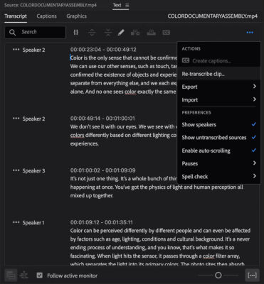 Transcript settings