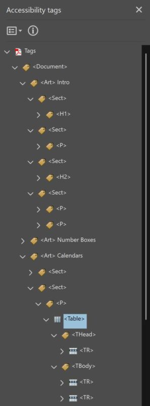 acrobat accessibility tags panel