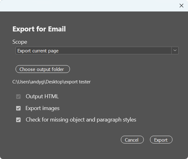 export for email from indesign